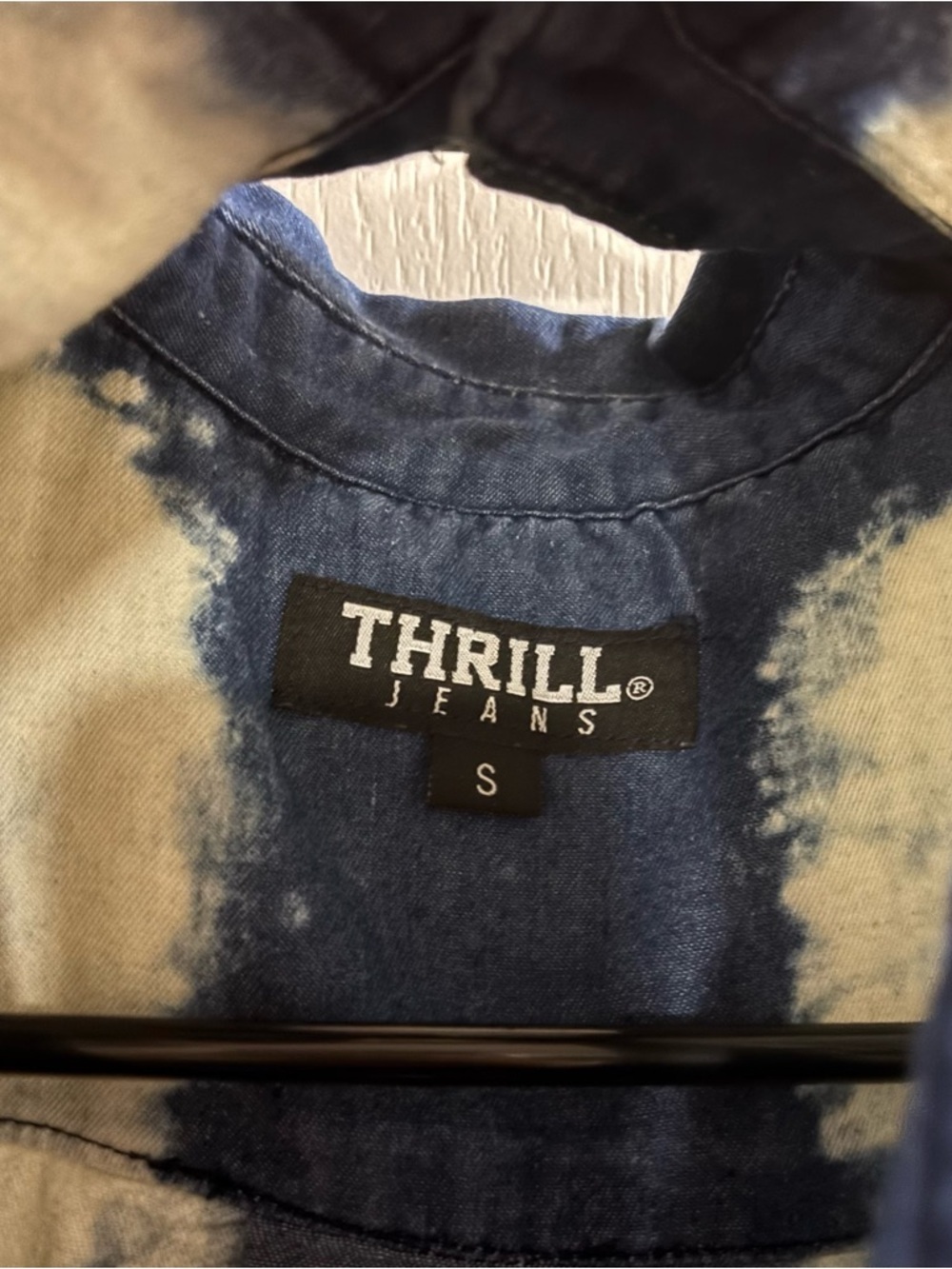 Thrill Blue and White Acid-Wash Distressed Button-Down Shirt - Picture 2 of 4